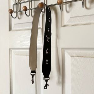 Min & Mon Detachable Black Leather Shoulder Strap in All Over Eyes Embroidery